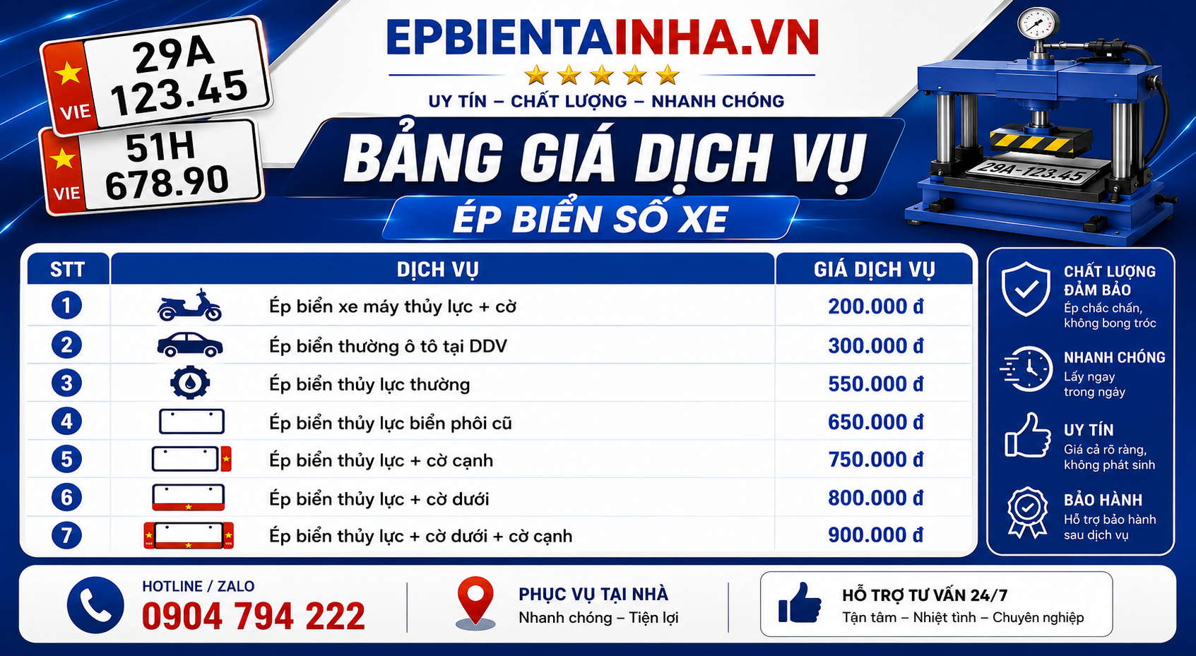 📢 [ƯU ĐÃI HOT] ÉP BIỂN SỐ- DÁN THẺ - PHỤC VỤ TẬN NHÀ TẠI THANH HÓA