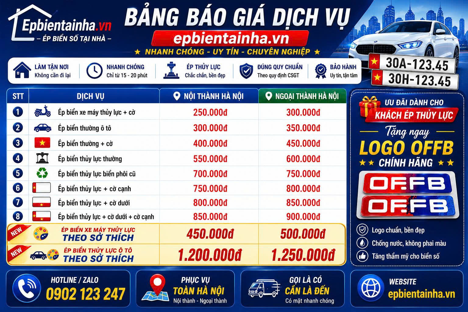 📢 [ƯU ĐÃI HOT] ÉP BIỂN SỐ- DÁN THẺ - PHỤC VỤ TẬN NHÀ TẠI HÀ NỘI